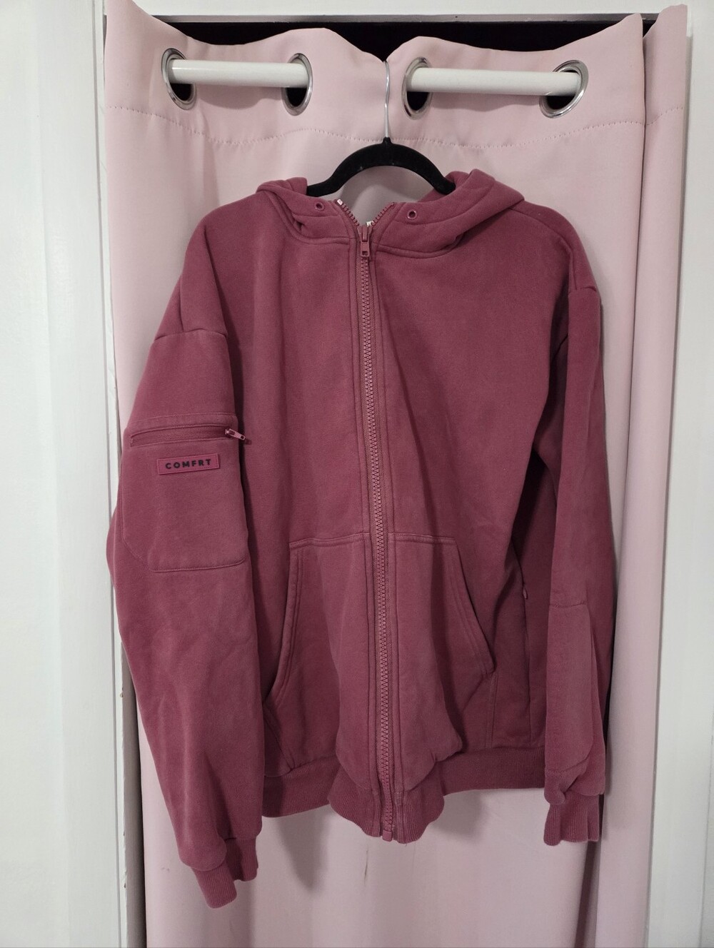 Comfrt Airplane Mode Zip-Up Hoodie - Sz S - Color Berry - Oversized Fit